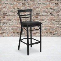 Flash Furniture Hercules Series Black Ladder Back Metal Restaurant Bar Stool with Black Vinyl Seat XU-DG6R9BLAD-BAR-BLKV-GG